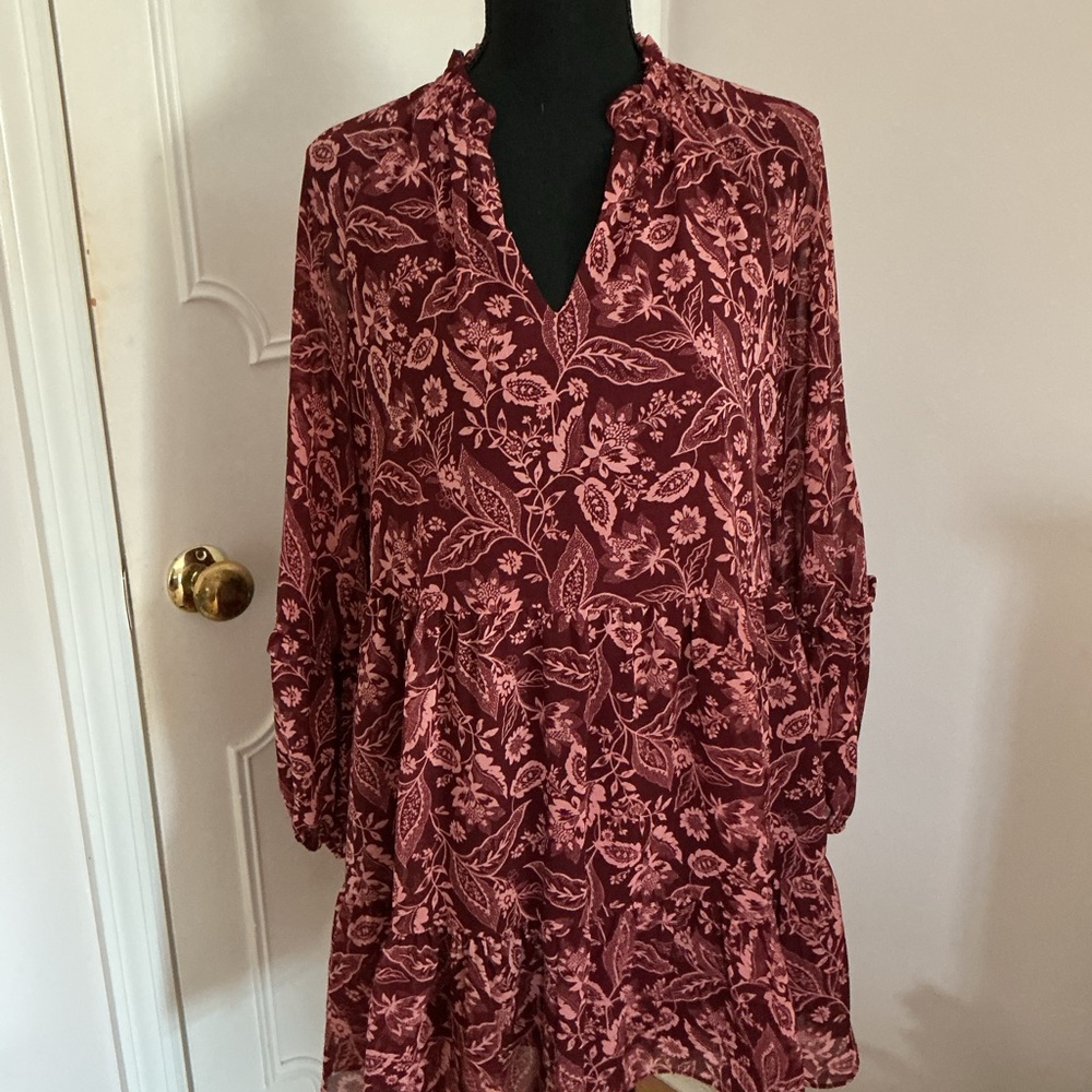 1. State Burgundy and Pink Floral Dress